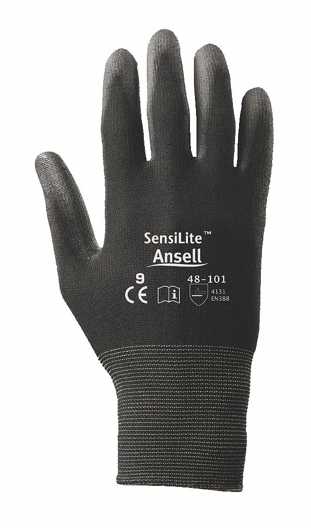 Coated Gloves, M, Polyurethane, Black, PR