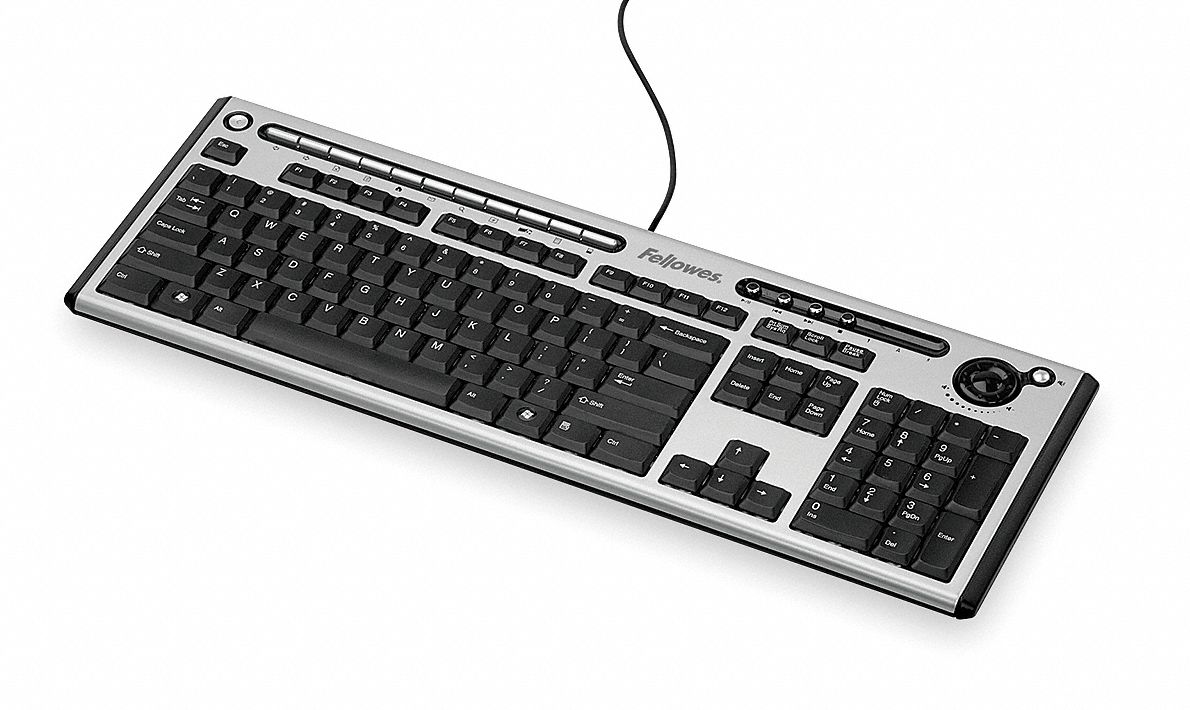 USB Keyboard, Corded, Blk/Silver