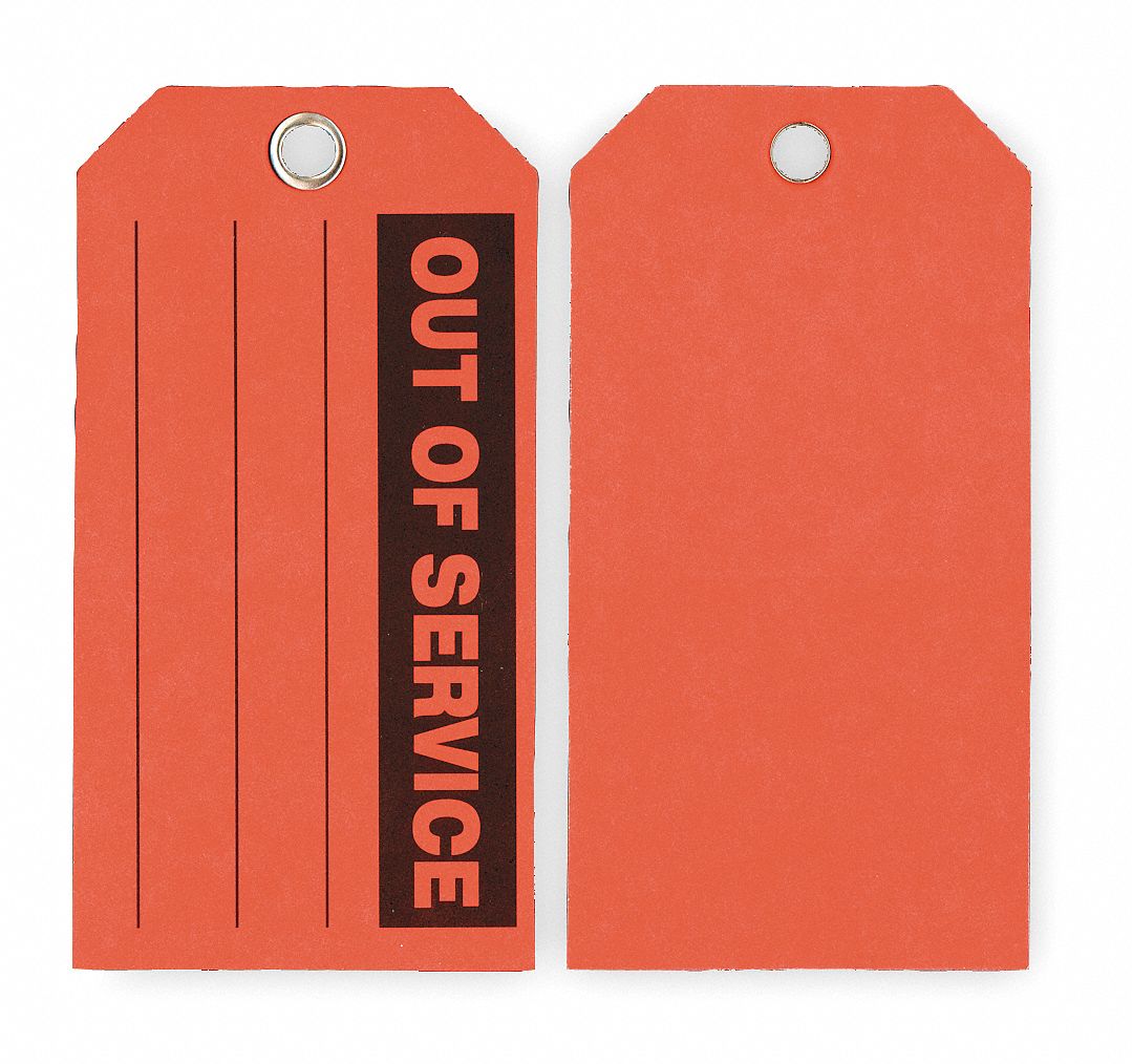 Out Of Svce Tag, 3 x 5-3/4 In, Bk/R, PK100