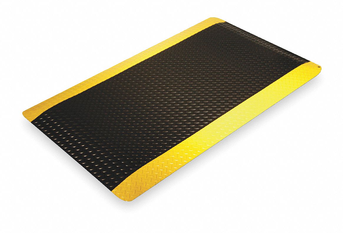 Antifatigue Mat, 3x5 Ft, Black With Yellow