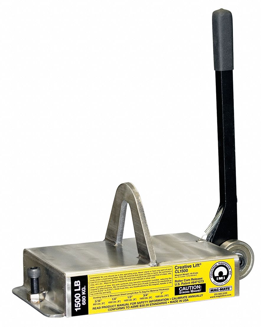 Lifting Magnet, 1500 lb Cap, 14-3/4 In OAL