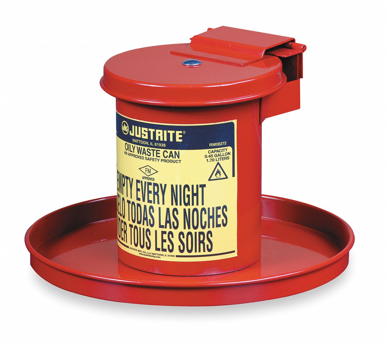 Drain Can, 1/2 Gal., Red, Galvanized Steel