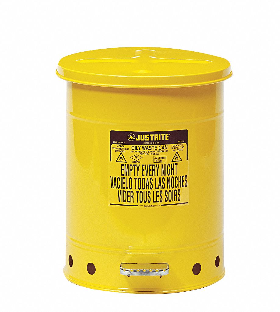 Oily Waste Can, 10 Gal., Steel, Yellow