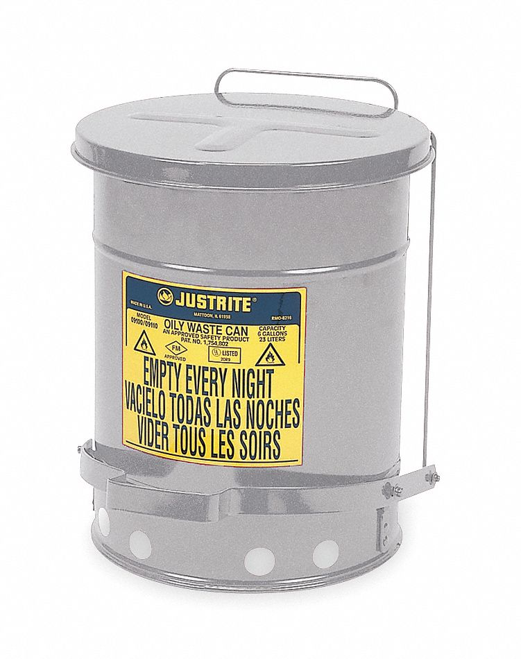 Oily Waste Can, 10 Gal., Steel, Silver