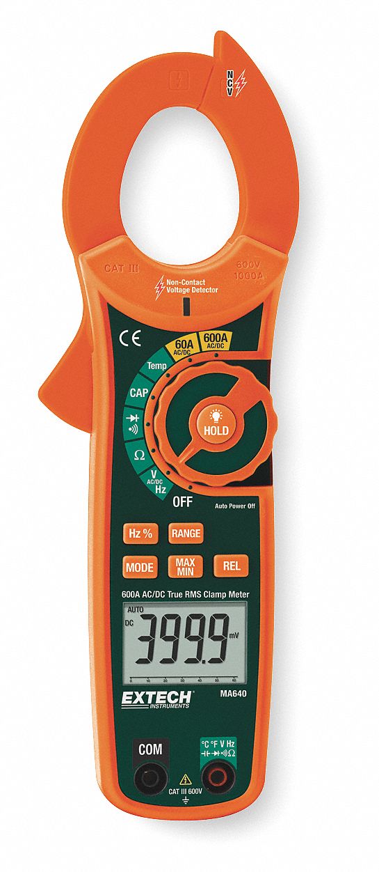 Digital Clamp On Ammeter, 600A, 60 MOhms