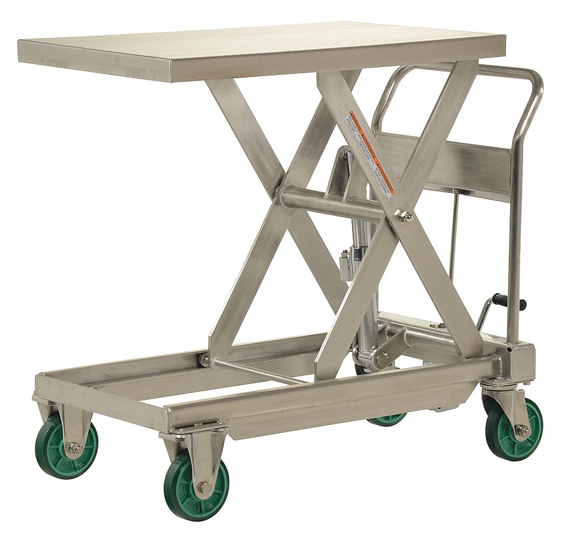 Scissor Lift Cart, 1100 lb., SS, Fixed