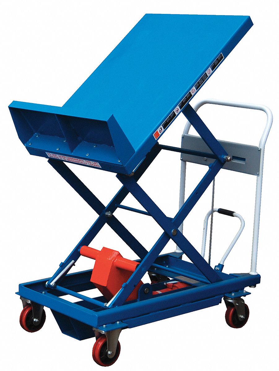 Scissor Lift Cart, 600 lb., Steel, Tilt
