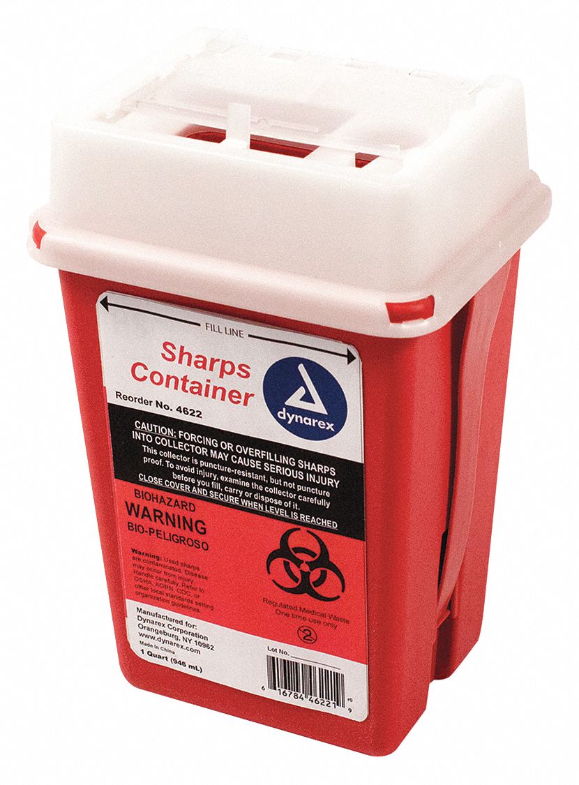 Sharps Container, 1/4 Gal., Hinged Lid