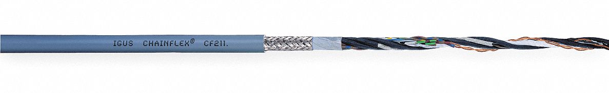 Data Cable, Flexing, 24/14PR, Gray, 100 Ft