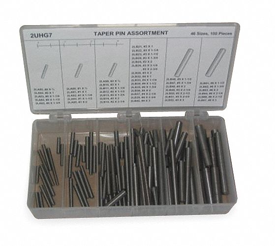 Taper Pin Asst, Std, Stl, 100 Pcs, 46 Sizes