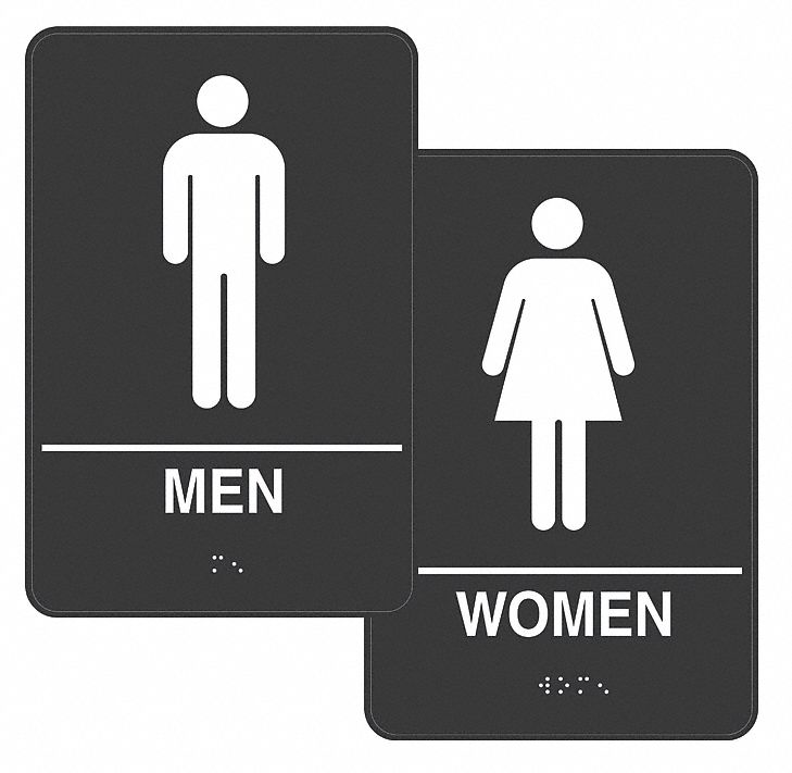 Restroom Sign, 9 x 6In, BK/WHT, Vinyl, ENG
