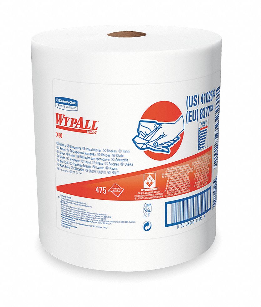 Wypall Wiper Rolls, 530 ft. L, White