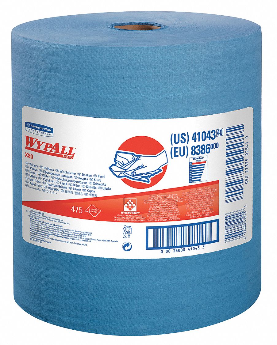 Wypall Wiper Rolls, 530 ft. L, Blue