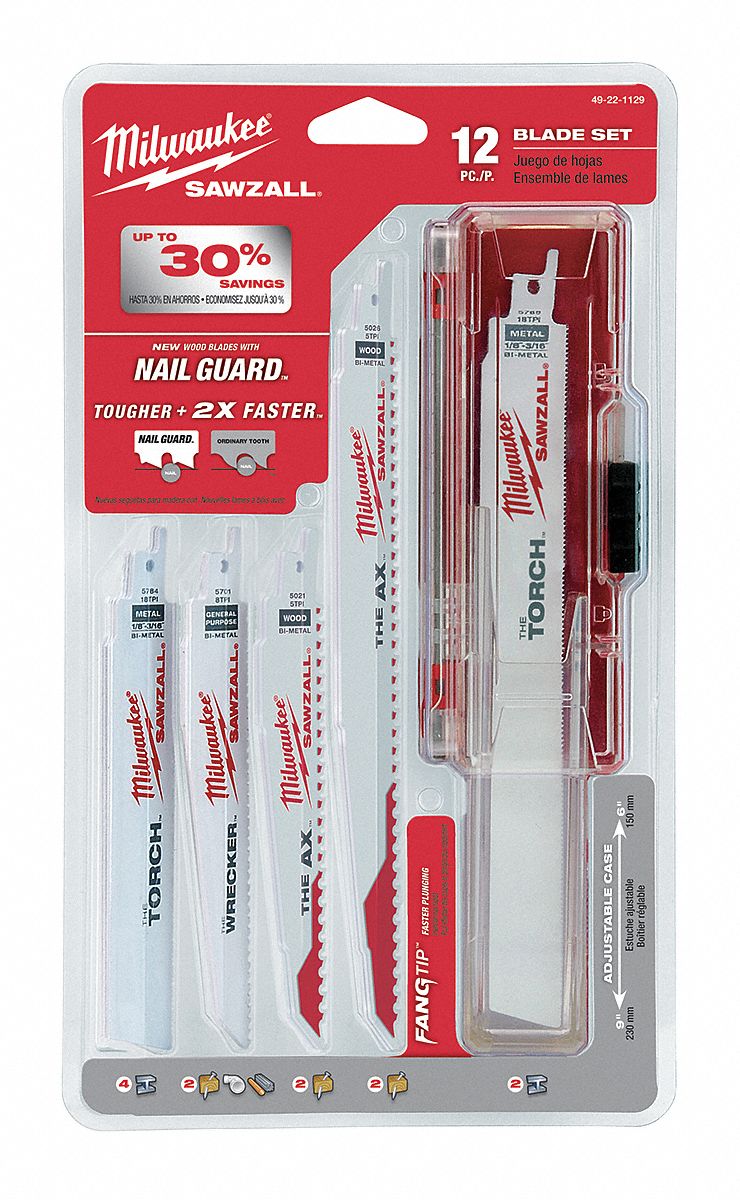 Reciprocating Saw Blade Set, 6, 9 In. L