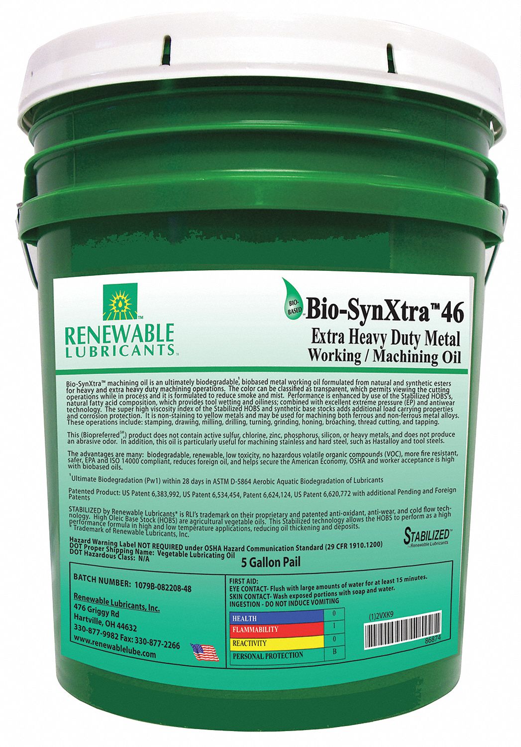 Cutting Oil, Bio-SynXtra ISO 46, 5 Gal