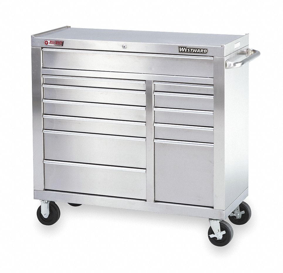 Rolling Tool Cabinet, 42 W, 12 Drawer, SS