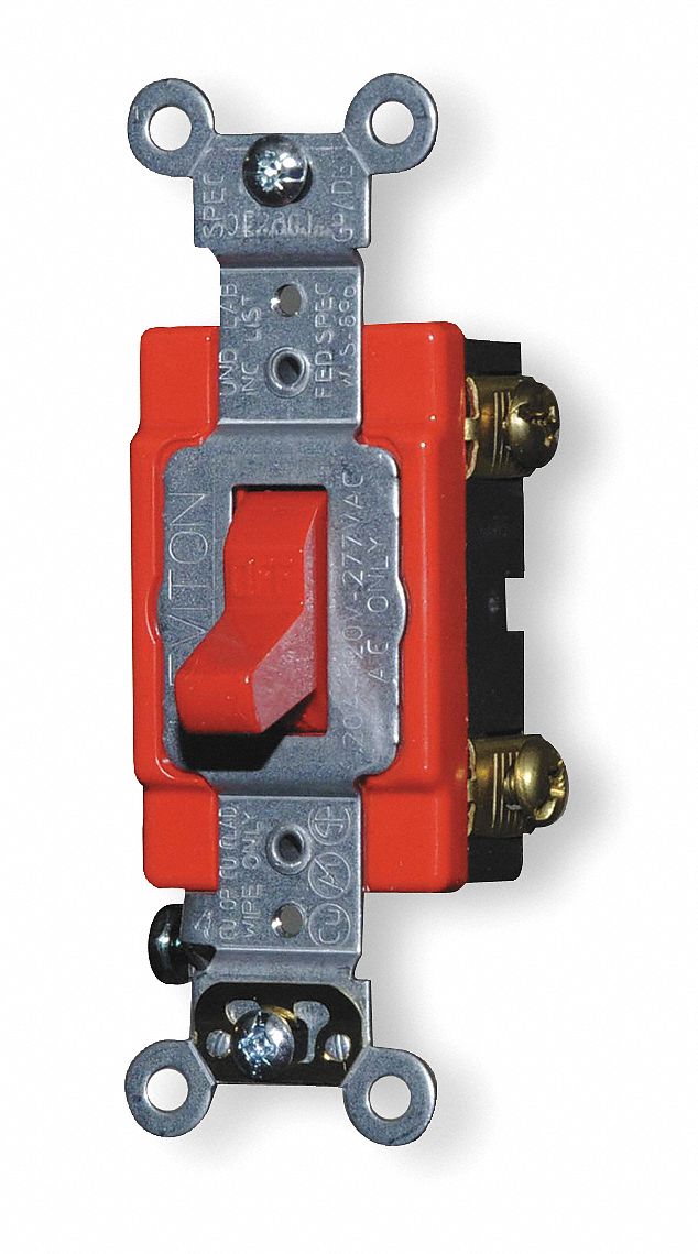 Wall Switch, 2-Pole, 20 A, Red, Industrial