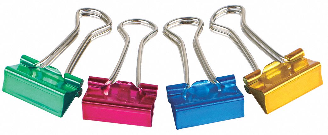 Binder Clip, 3/4 In, Metal, Assorted, Pk 40
