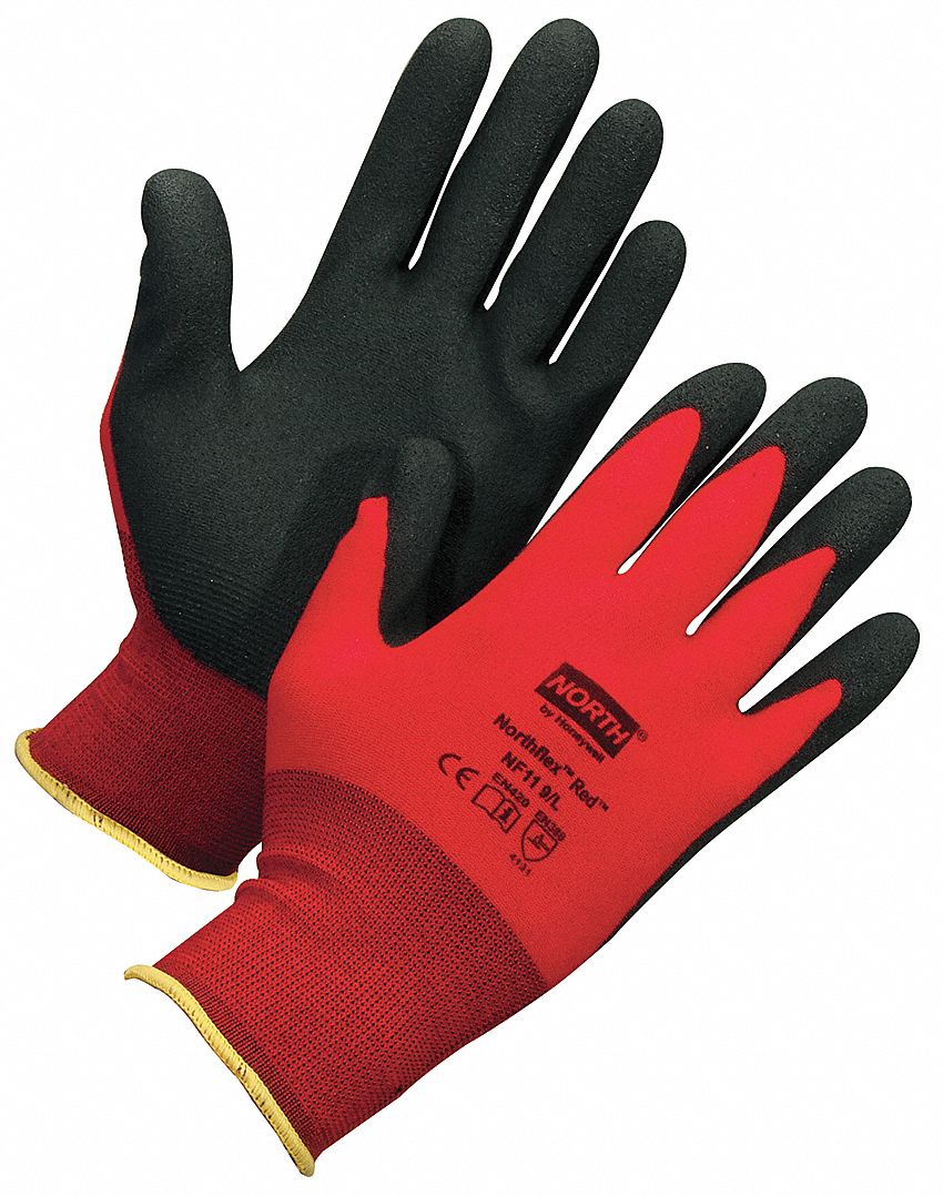 Coated Gloves, M, Black/Red, PR