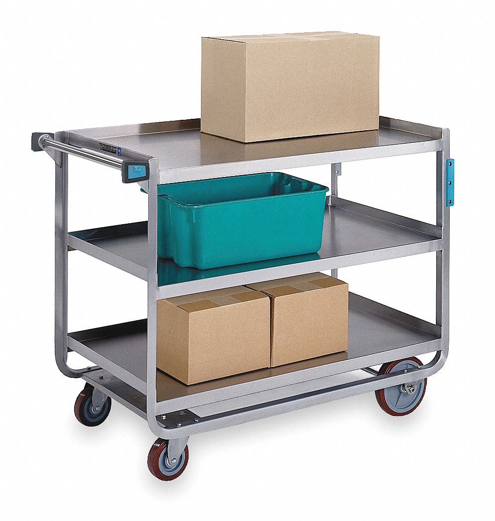 Utility Cart, Stainless Steel, 3 Shelves