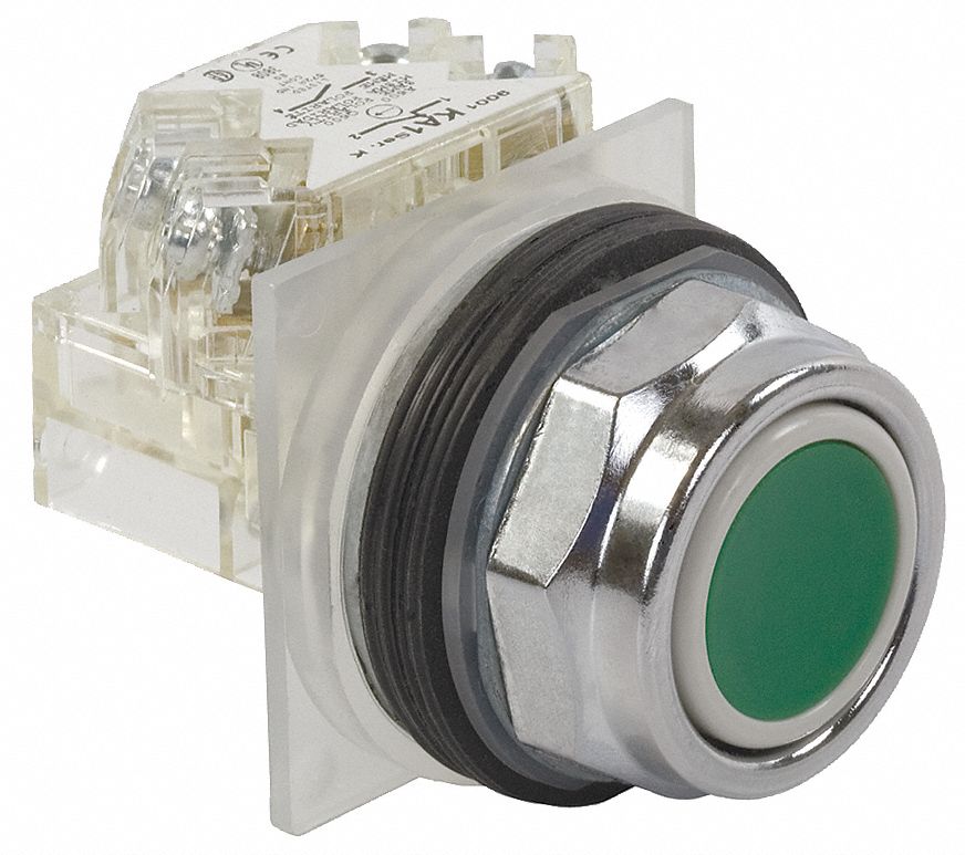 Push Button, 30mm, Green, Metal, 1NO