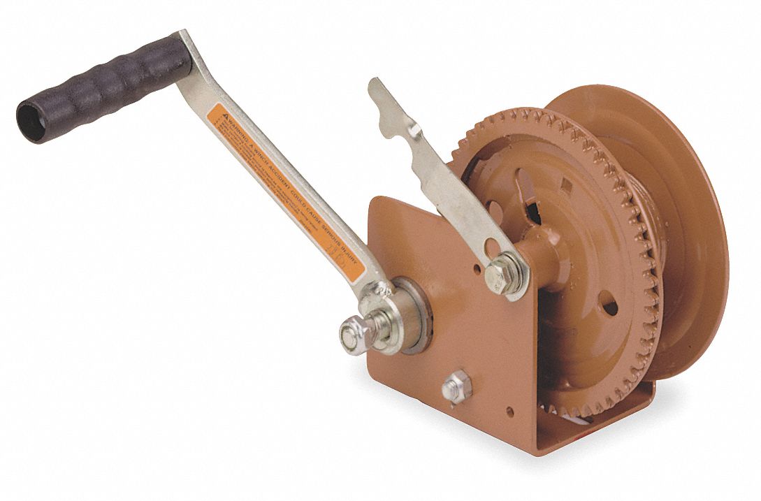 Hand Winch, Spur Gear, Brake, 1200 lb.