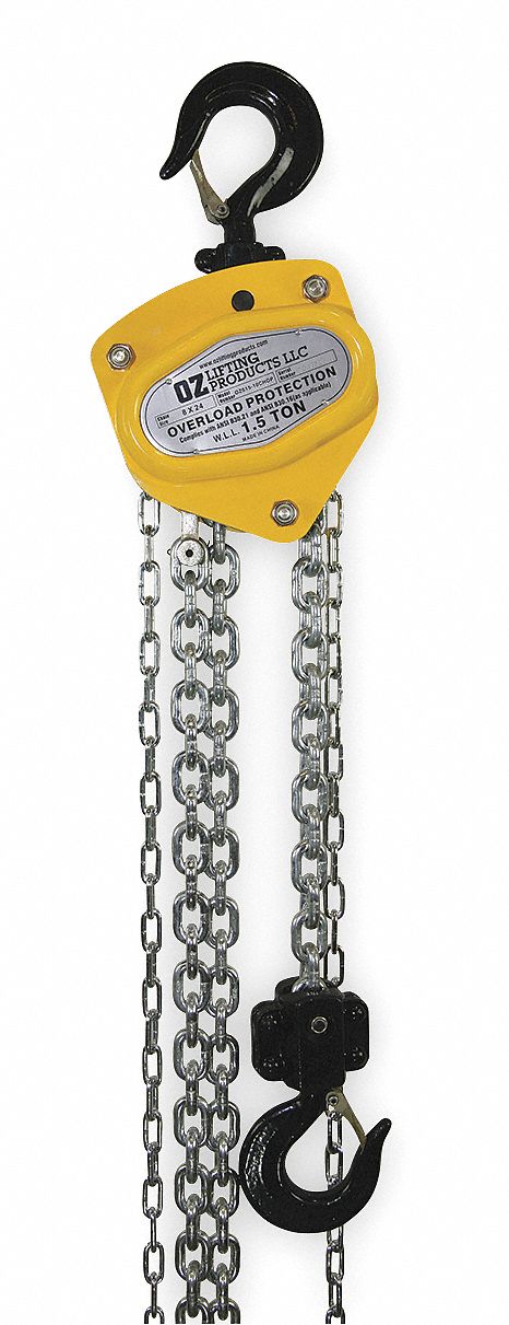Hoist, Hand Chain, 1.5 Ton, 10 Ft Lift