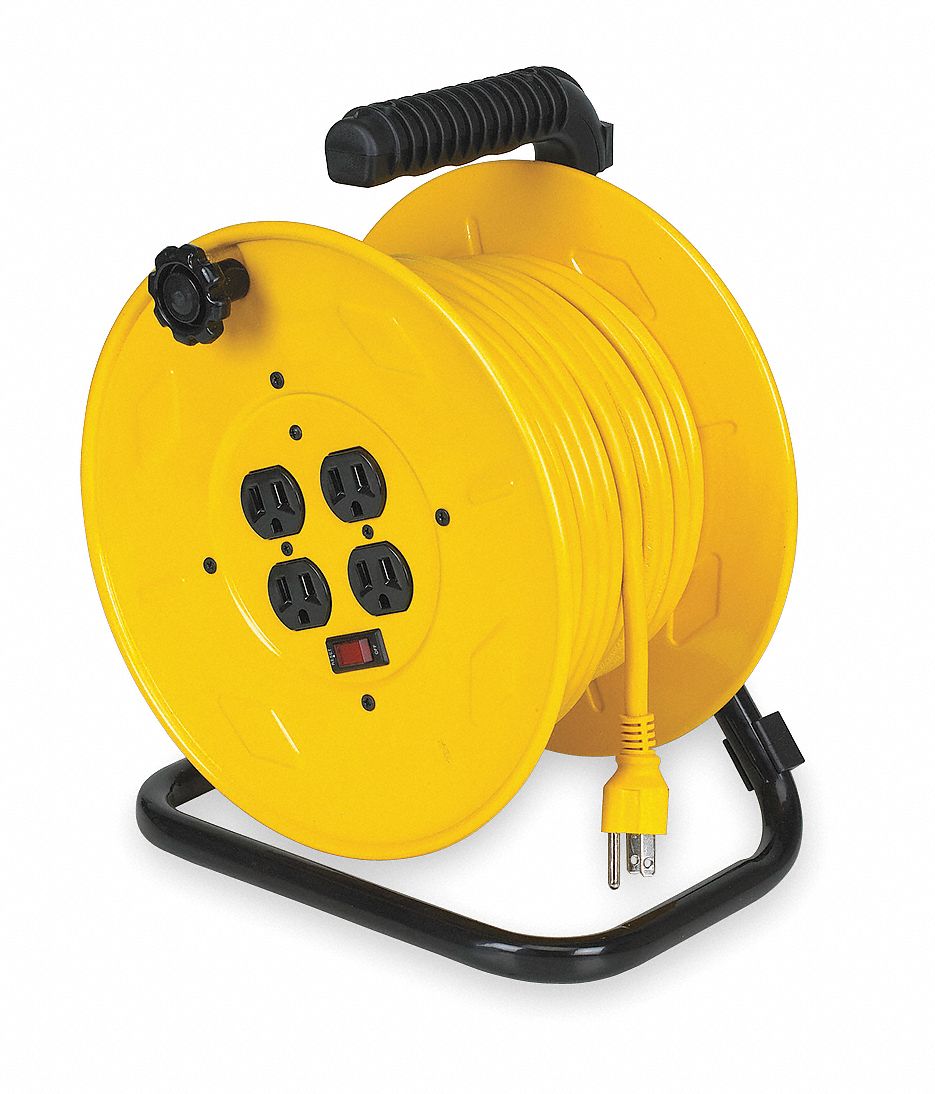 Cord Reel, Manual, 14/3, 80Ft, Yellow
