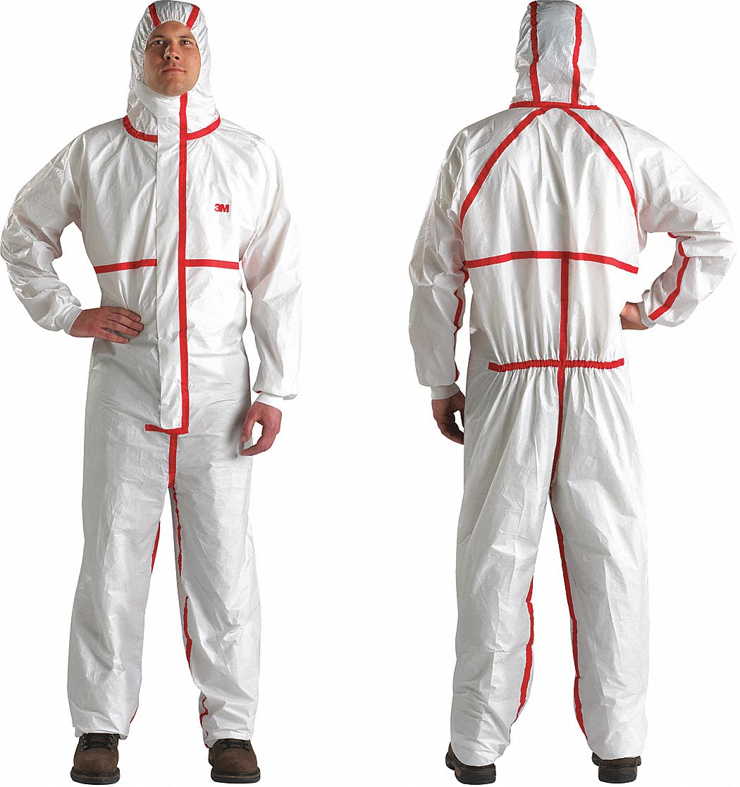 Hooded Coverall, White/Red, Sealed, L, PK 25