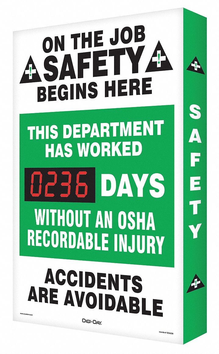 Scoreboard, Job Safety OSHA, 24 x 36 In.