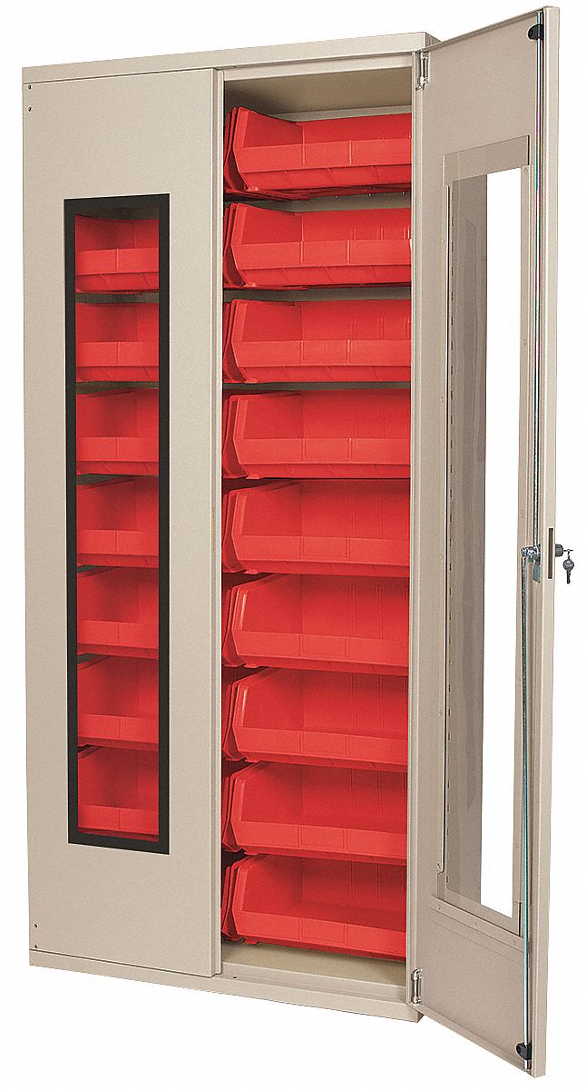 Bin Cabinet, 78x36x18, With 18 Red Bins