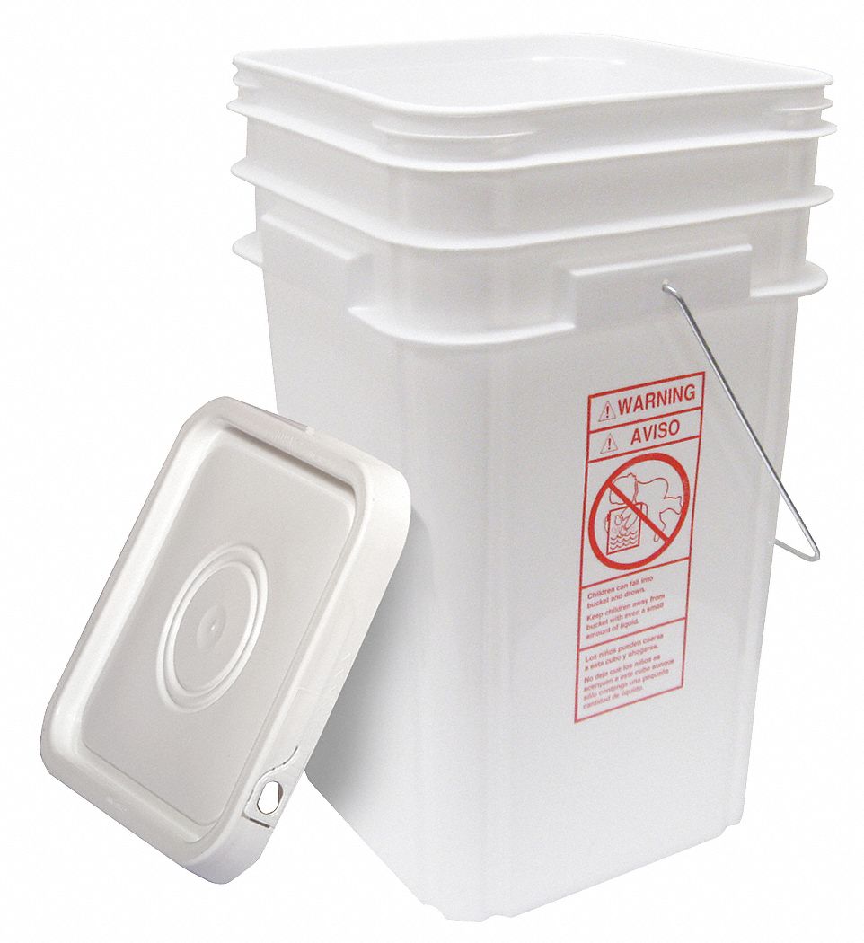Plastic Pail, Square, White, Cap 5 Gal
