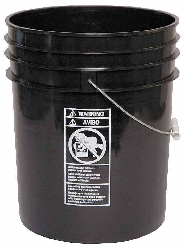 Plastic Pail, Round, Black, Cap 5 Gal