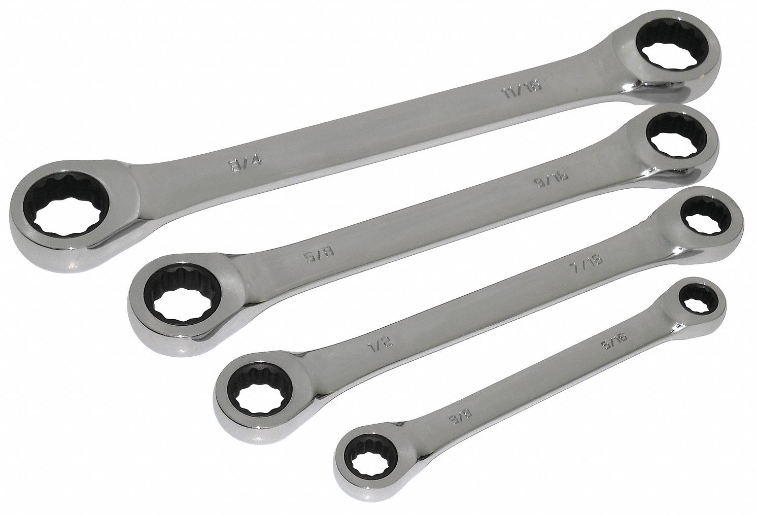 Ratcheting Wrench Set, Box, SAE, 4 Pc