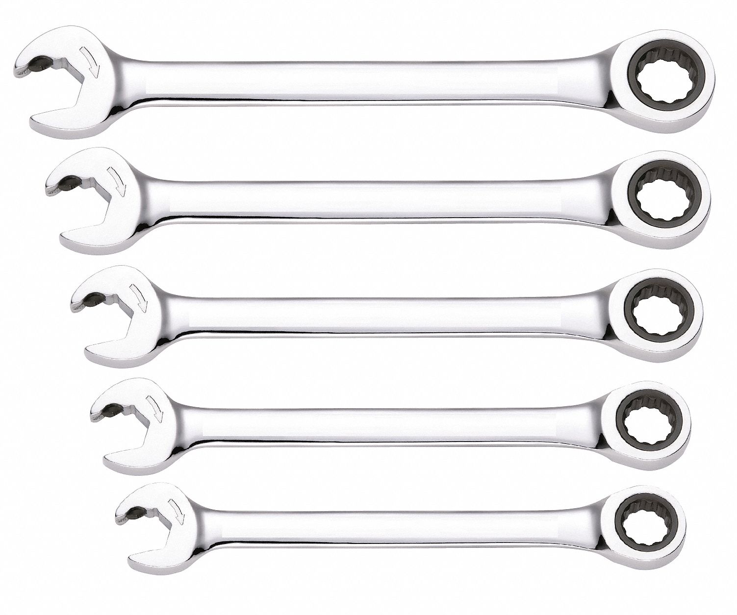 Ratcheting Wrench Set, Dbl End, SAE, 5 Pc