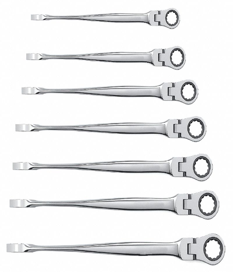 Ratcheting Wrench Set, X-Beam, SAE, 7 Pc