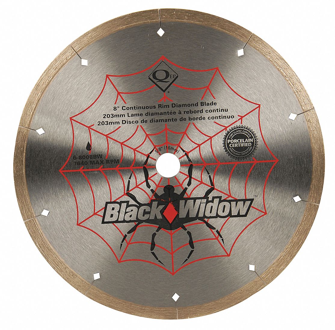 Tile Saw Blade, Wet, 8 In Dia, 7640 RPM