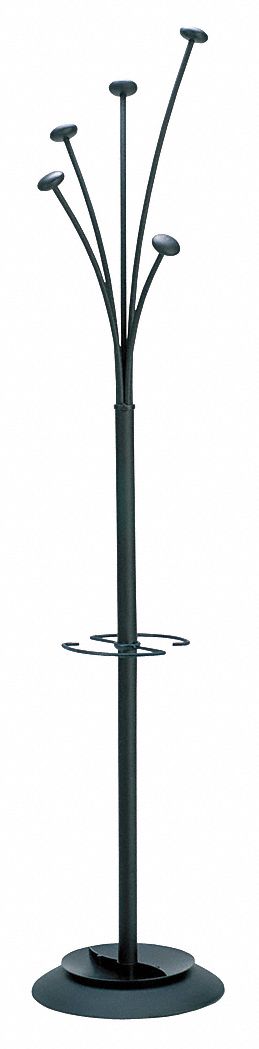 Coat Tree, Chrome, 5 Knob, Black