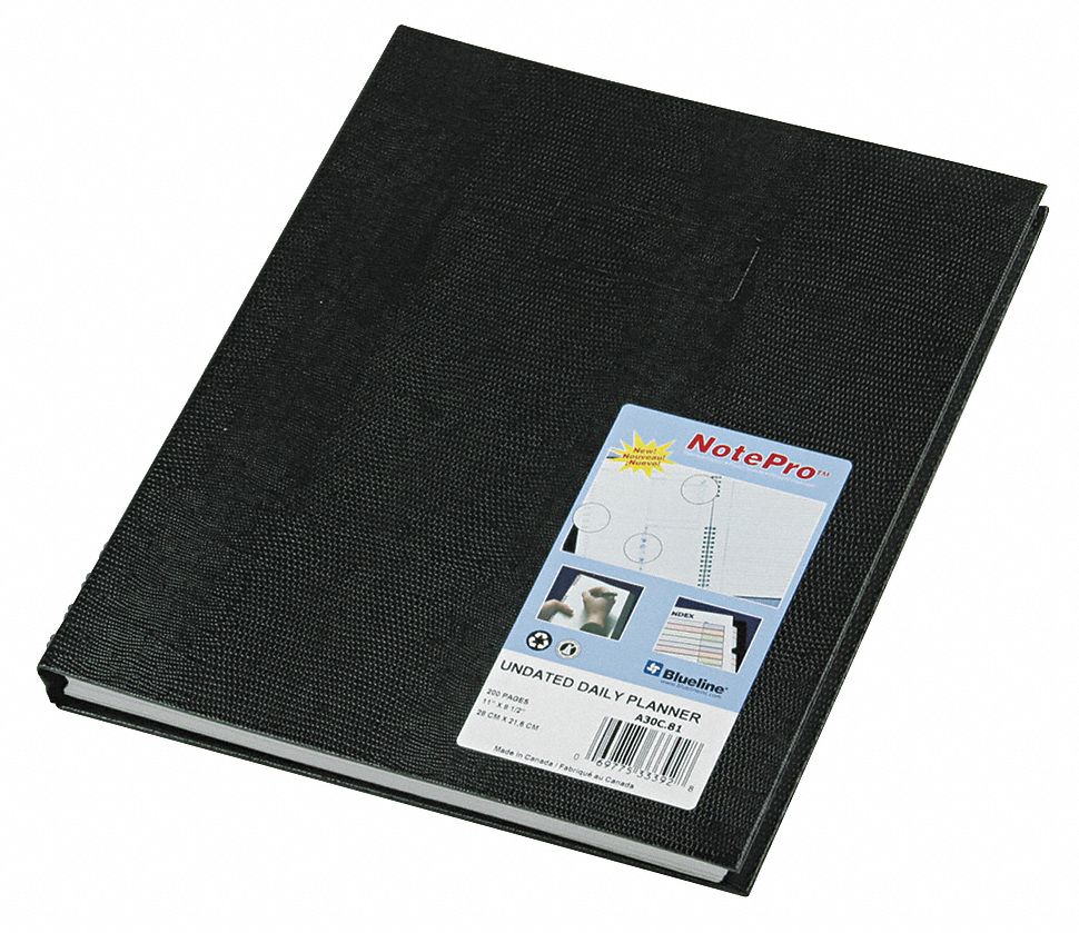 Daily Planner, Undated, 11 x 8-1/2 In, Blk