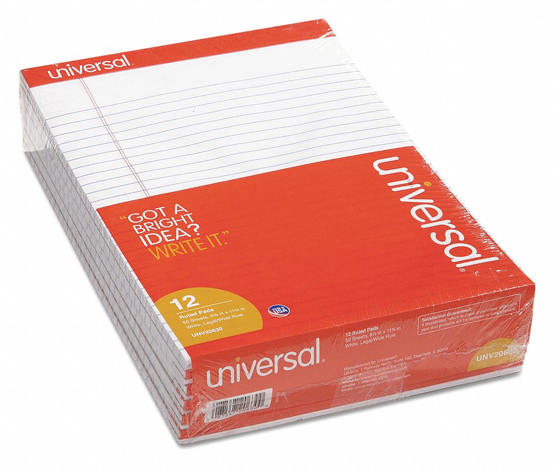 Writing Pad, 8-1/2 x 11-3/4 In, Pk 12