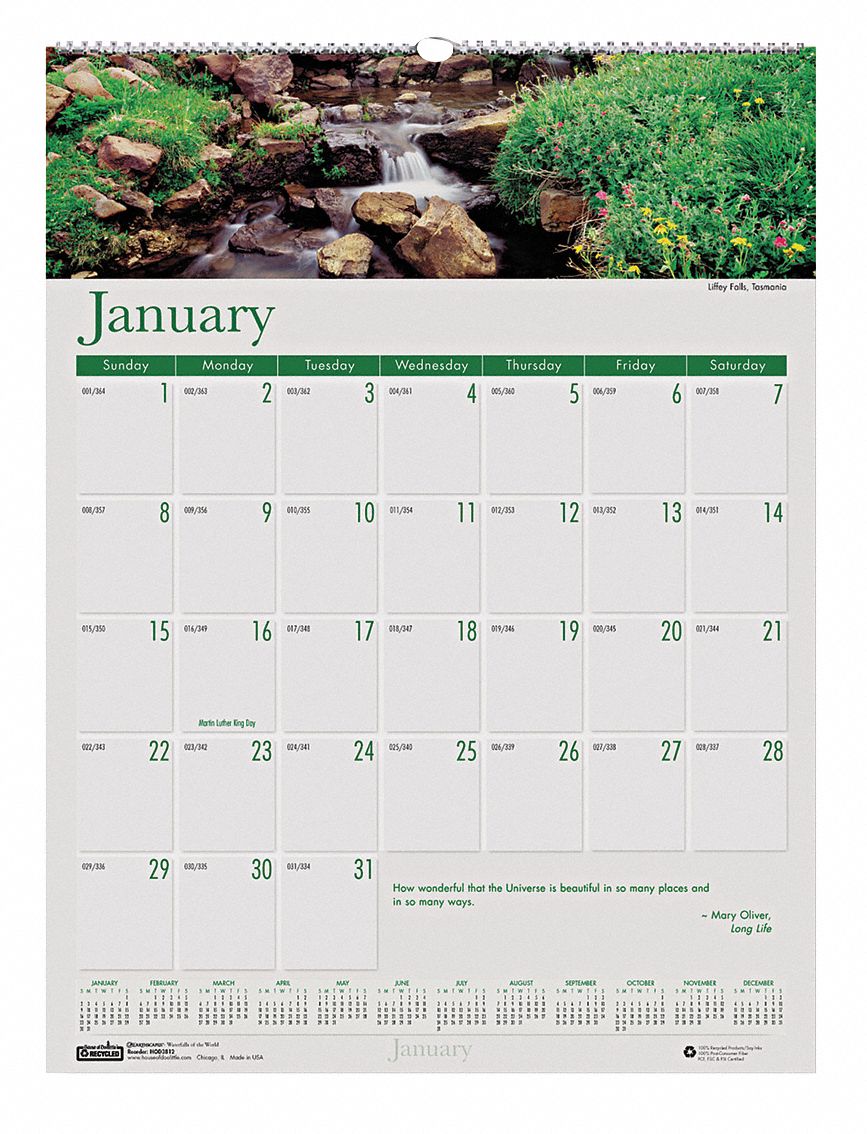 Monthly Wall Calendar, 12x16-1/2 In.