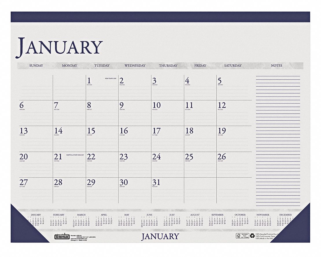 Monthly Desk Pad Calendar, 22x17 In.