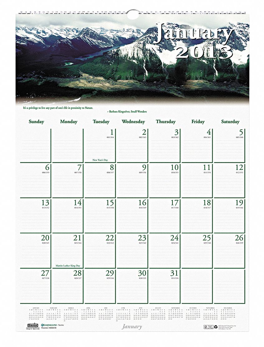 Monthly Wall Calendar, 12x16-1/2 In.