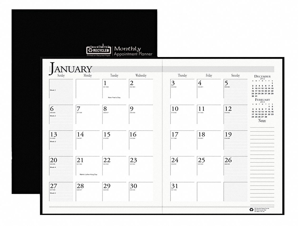 Planner, Leatherette Cover, 8-1/2x11 In.