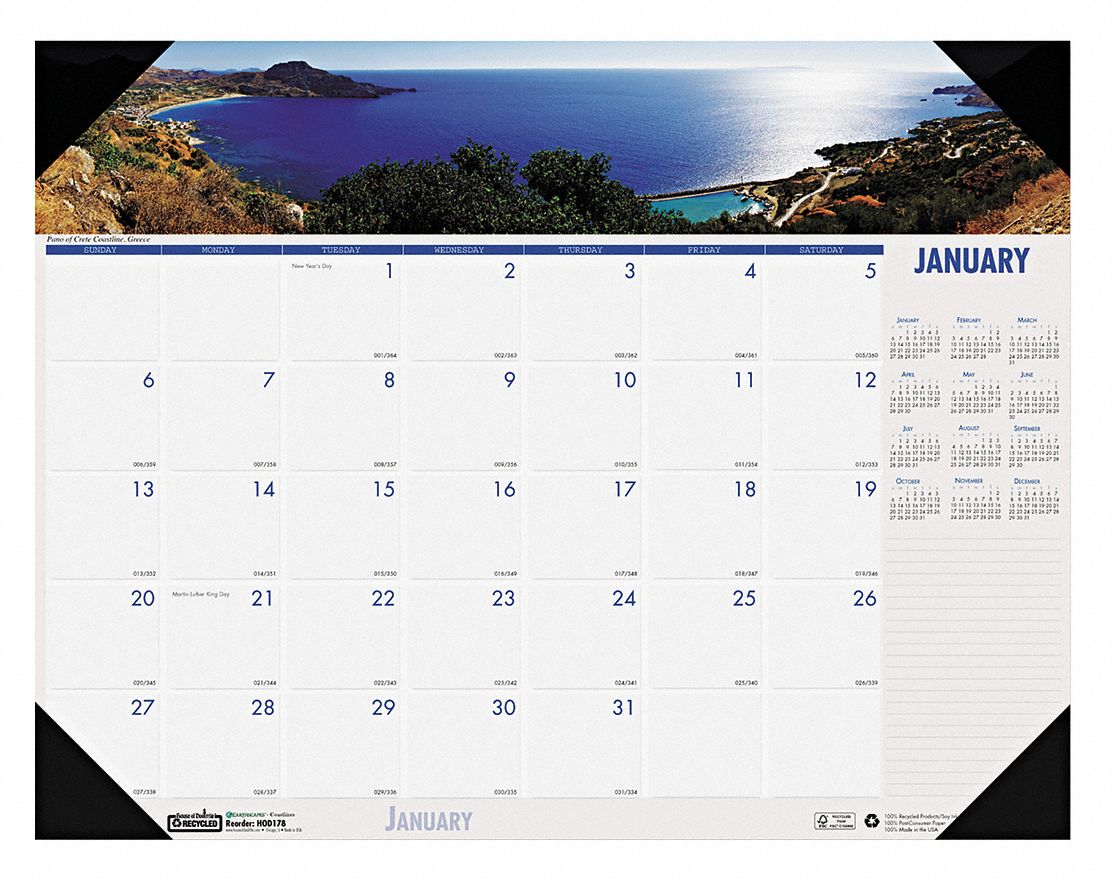 Desk Pad Calendar, 22x17 In, Coastlines