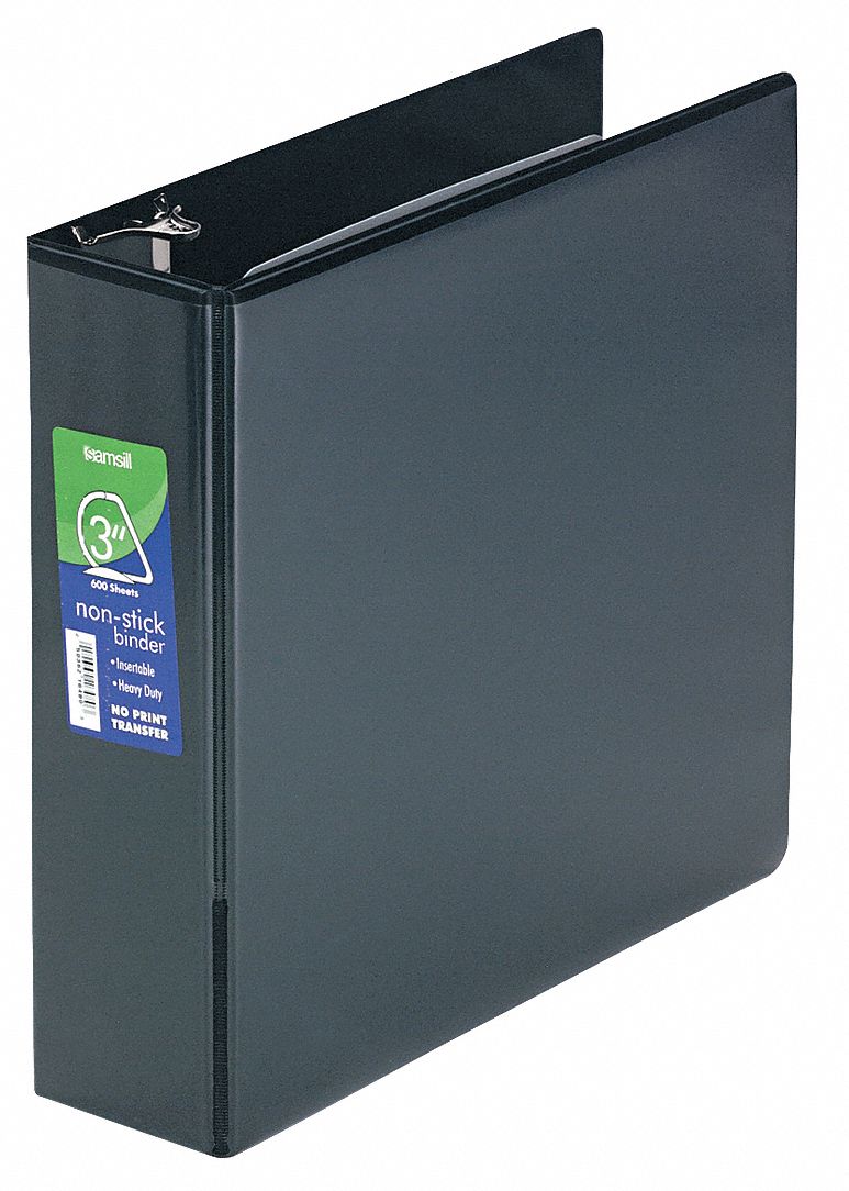 Binder, Nonstick, D-Ring, 3 In, Black
