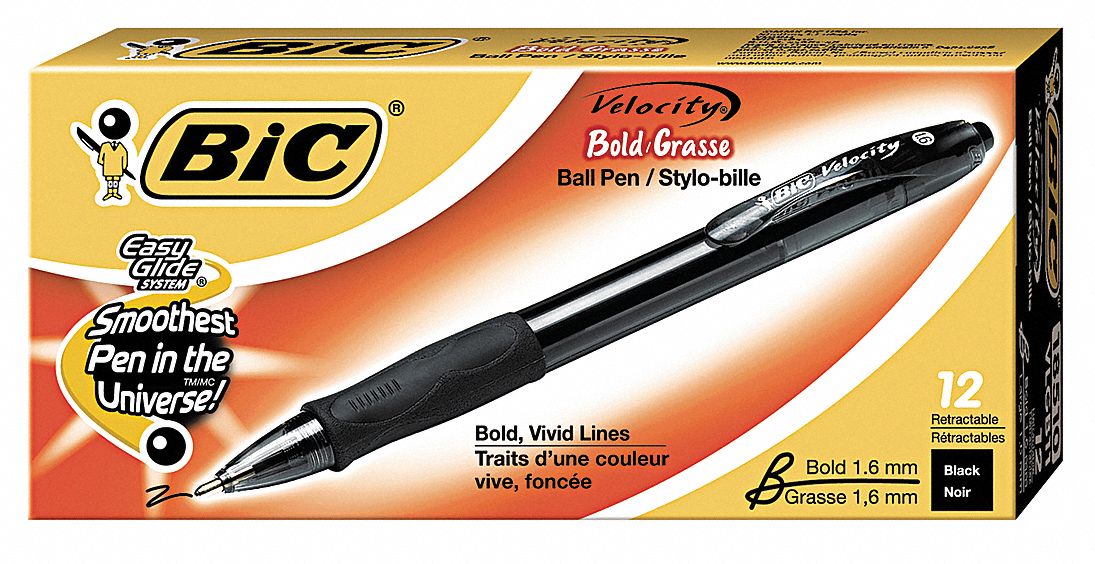 Ballpoint Pen, Med, Black, Pk 12