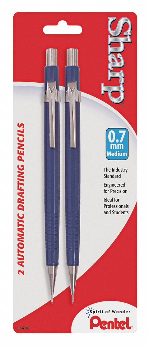 Mechanical Pencil, 0.7mm, Blue, Pk 2