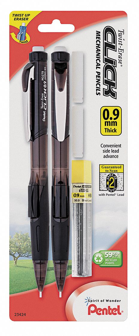 Mechanical Pencil, 0.9mm, Assorted, Pk 2