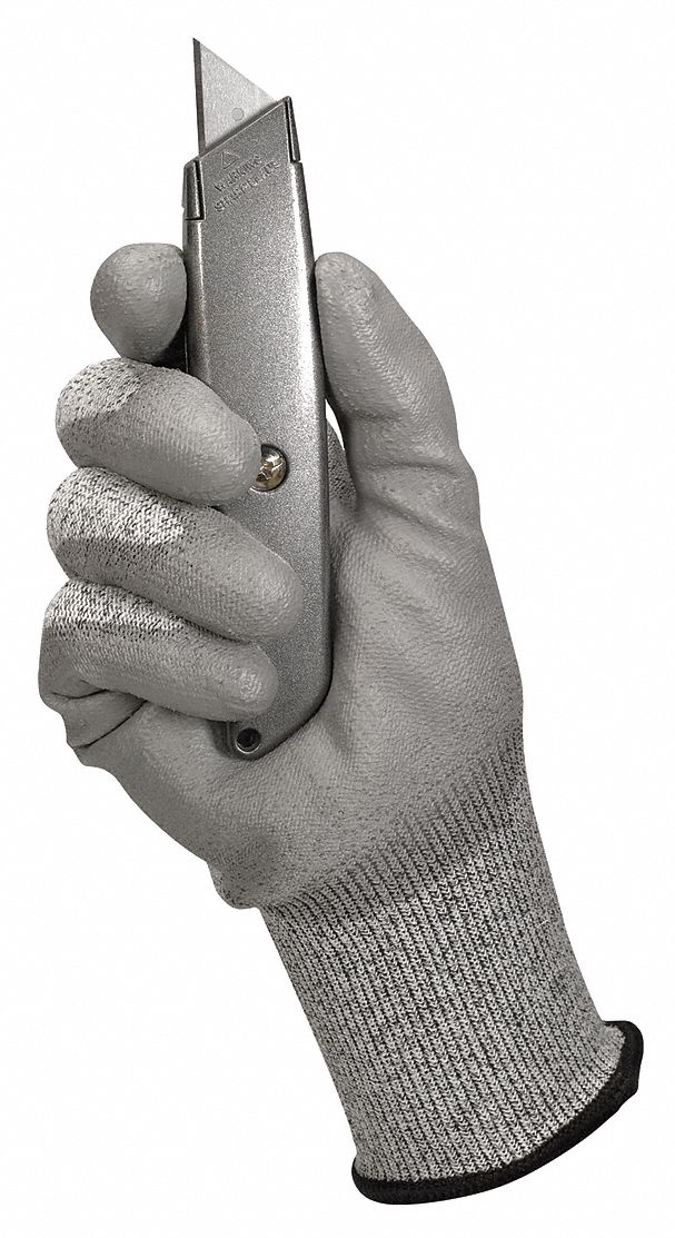 Coated Gloves, PU, Gray/Salt and Pepper, PR